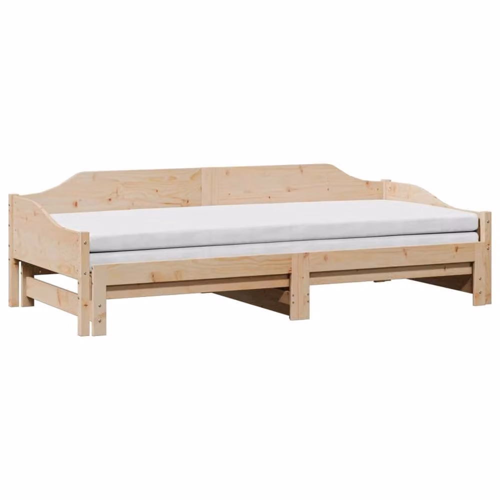 Berkfield Home Single Solid Wood Daybed with Trundle in Beige, W/D/H: 90 x 190 cm – 2