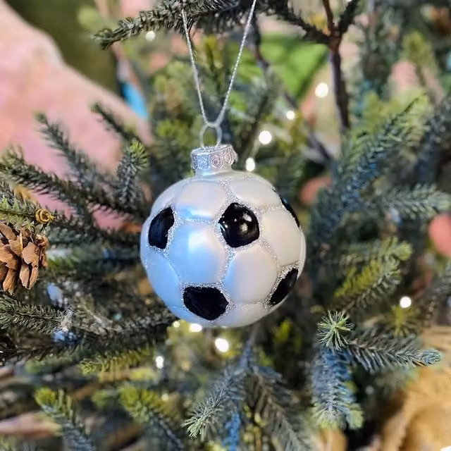 The Alphabet Gift Shop Football Christmas Bauble in White and Black – 1