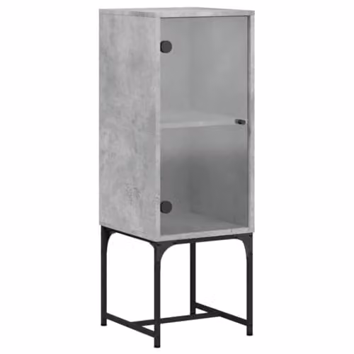 vidaXL Side Cabinet with Glass Doors in Concrete Grey, W/D/H: 35 x 37 x 100 cm – 1