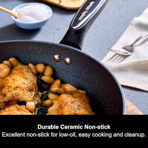 Morphy Richards Black Forged Aluminium Lidded Saute Pan with Ceramic Coating and Glass Lid, 28 cm – 1