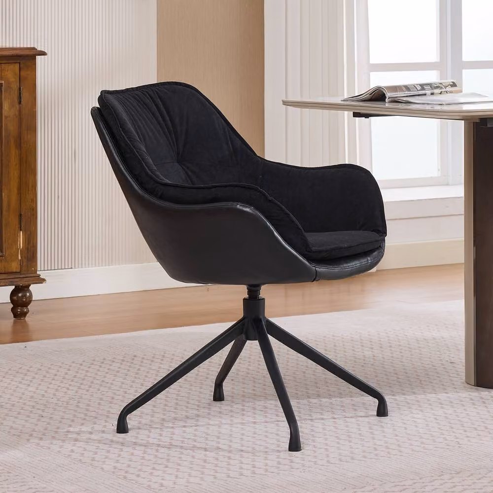 Matteo Black Faux Leather Swivel Office and Vanity Chair with Armrests – 3