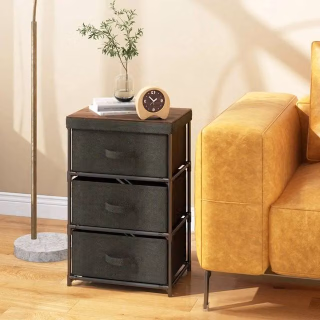 KORVIXA Black Metal and Glass Chest of Drawers for Bedroom or Living Room, Width: 100 cm