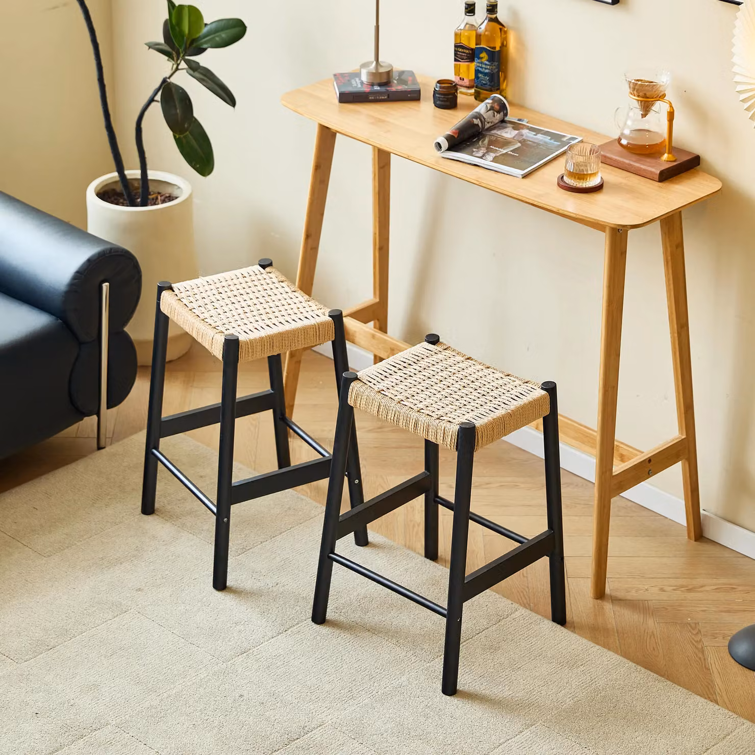 Nordlys Set of 2 Scandinavian Solid Wood Bar Stools in Black – 2