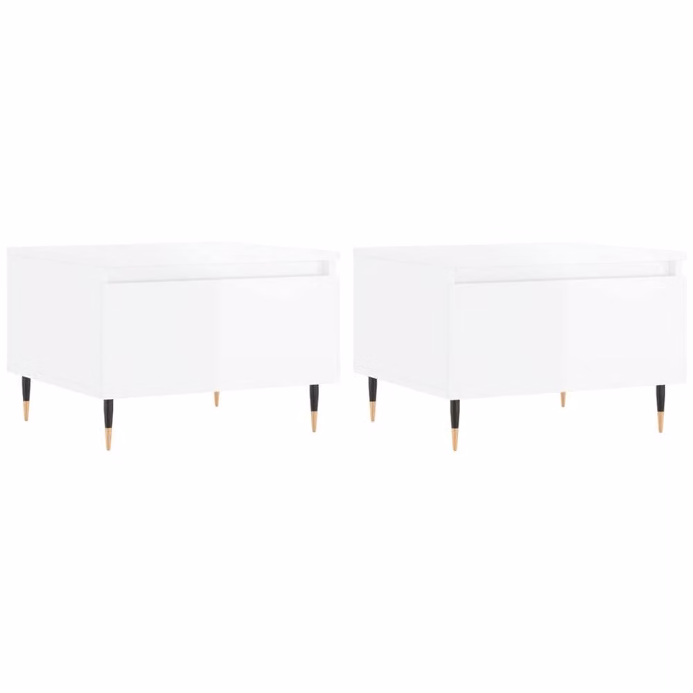 Berkfield Home Modern High Gloss White Nested Coffee Tables, Set of 2, W/D/H: 50 x 46 x 35 cm