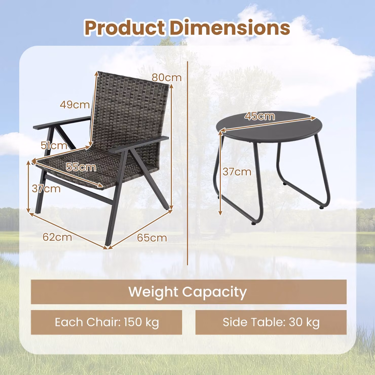 Costway 3-Piece Patio Bistro Set with Metal Frame and Rattan Armchairs and Table in Black – 2