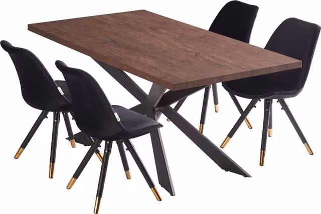 Life Interiors Sofia Duke LUX Dining Set with Rectangular Table and 4 Chairs in Black and Gold