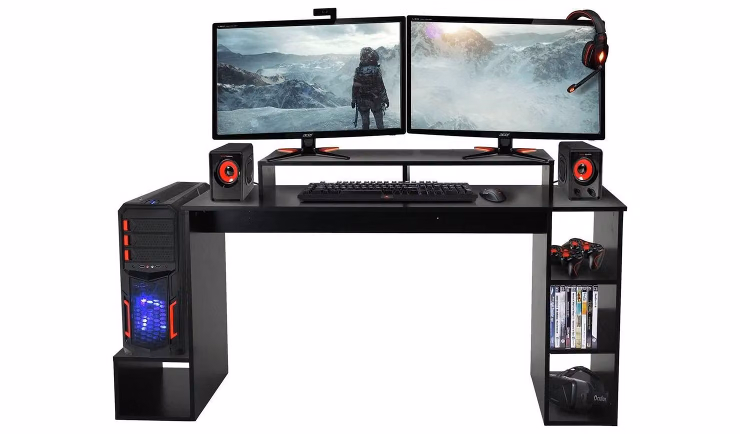 Cheap Furniture Warehouse Black Glossy Gaming Desk with Grommet, W/D/H: 164 x 60 x 76.5 cm