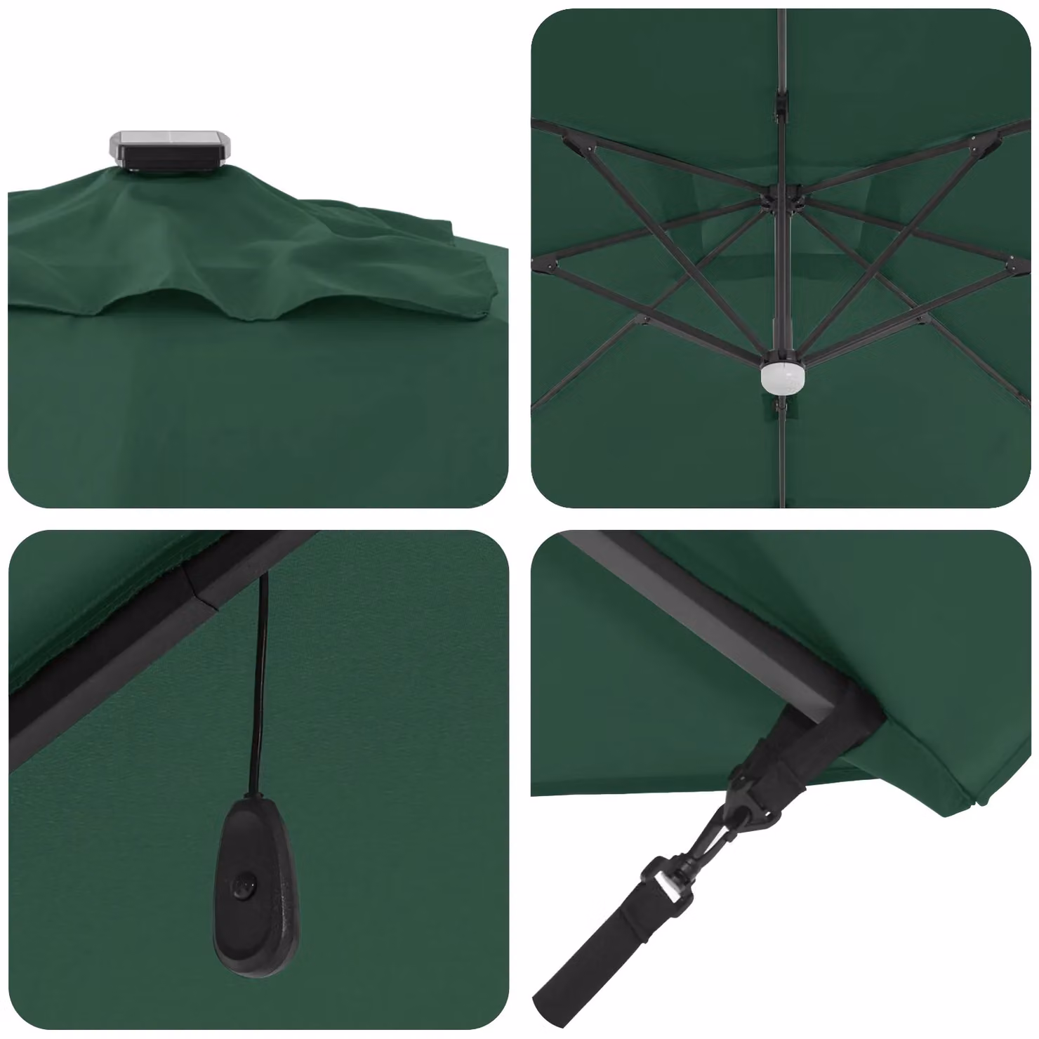 Berkfield Home Roma Cantilever Parasol with LEDs in Green, Aluminium, W/D/H: 286 x 285 x 270 cm – 3