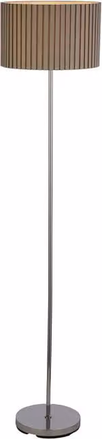 Pleated Stick Floor Lamp in Grey with Fabric Shade and Chrome Metal Base