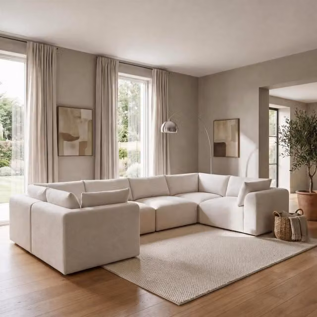 Furniturebox UK Drift 5 Seater U-Shaped Modular Corner Sofa in Cream Boucle Fabric