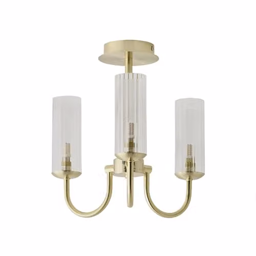 ValueLights Canya 3 Way Ribbed Glass Chandelier Ceiling Light in Gold/Brass with Bulbs – 2