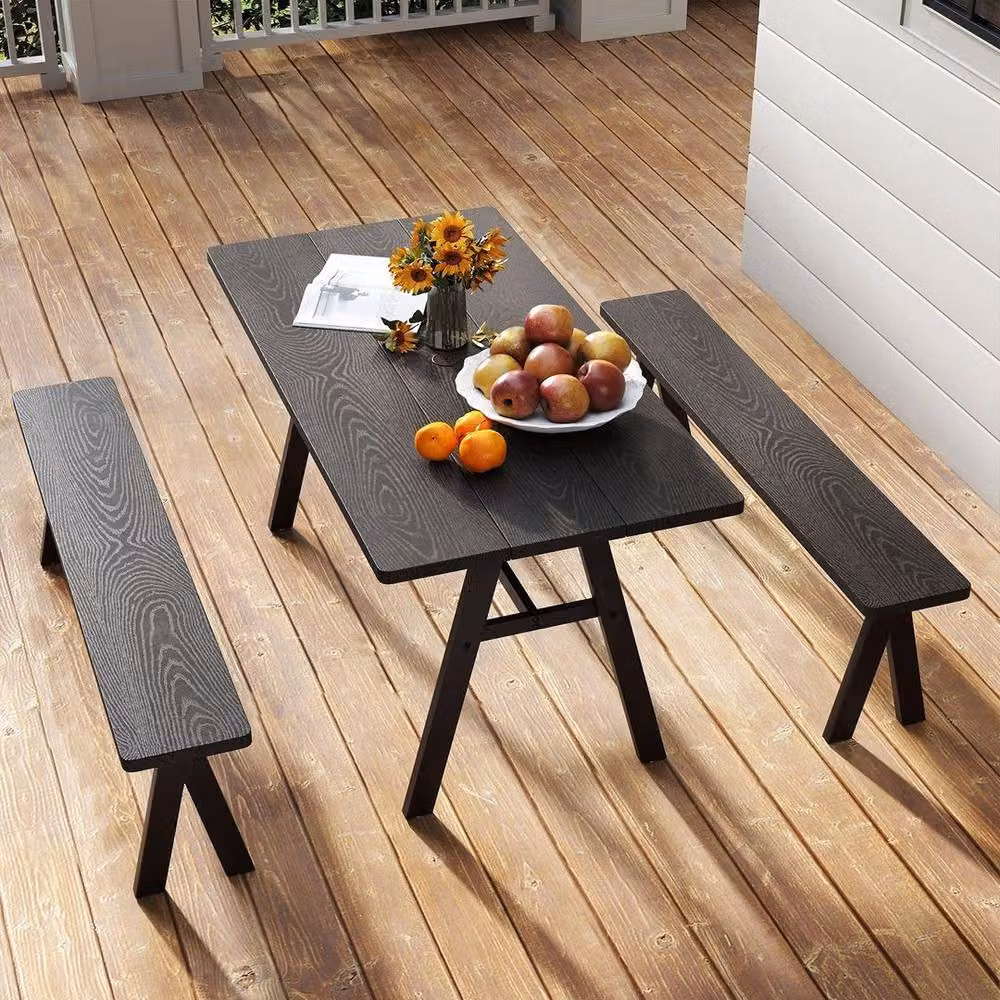 KORVIXA 3 Piece Outdoor Camping Table and Chairs Set for 6 People, Brown, W/D/H: 100 x 100 x 160 cm – 3