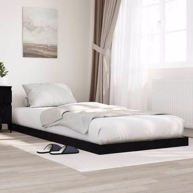 Berkfield Home Black Oak Floor Bed Frame in Engineered Wood W: 75 cm, L: 190 cm – 1