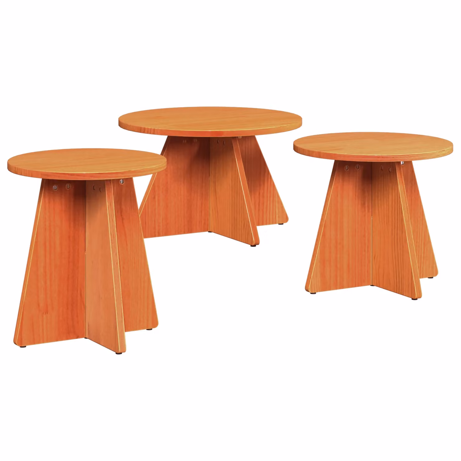 Berkfield Home 3 Piece Set of Round Rustic Solid Pine Wood Coffee Tables in Wax Brown – 2