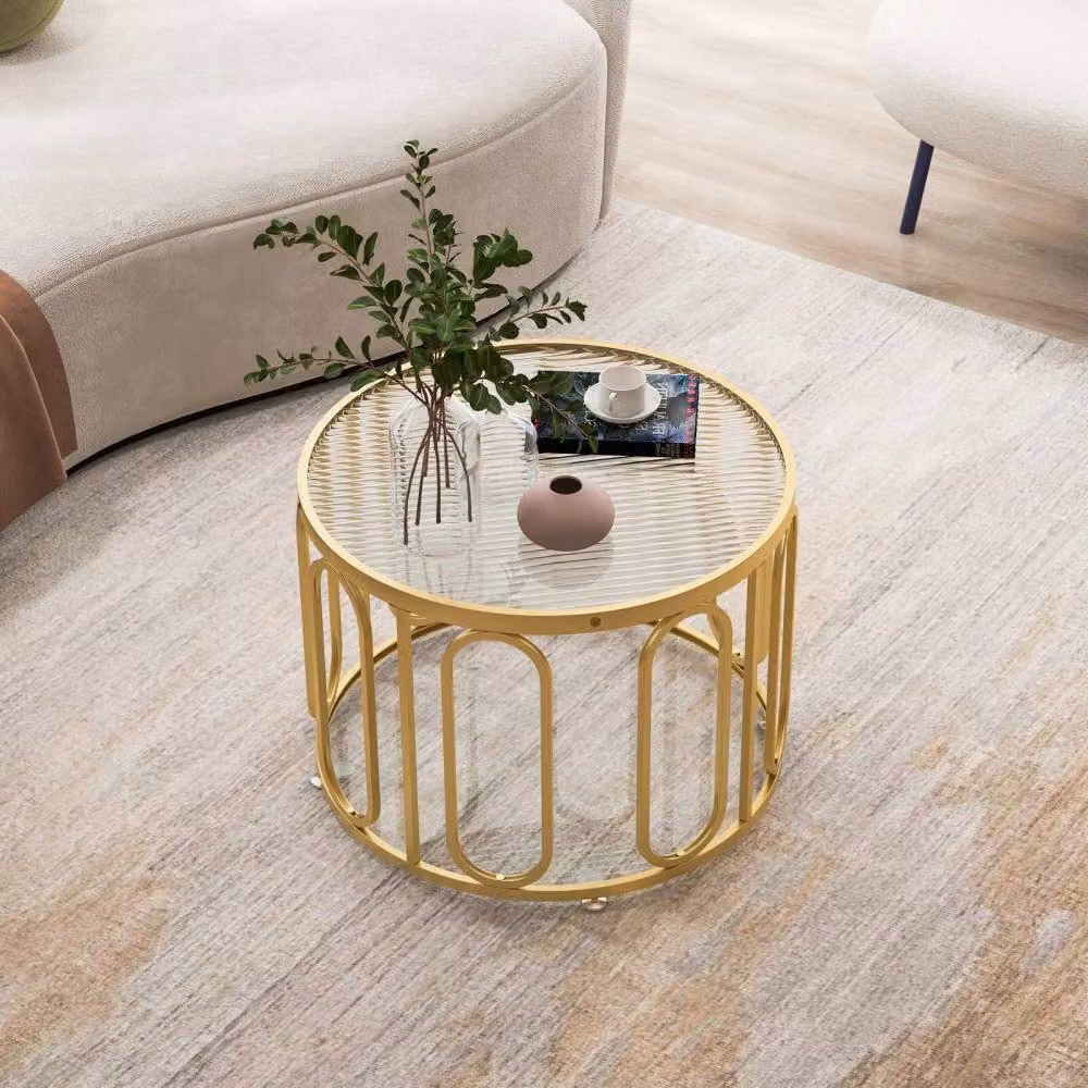 Costway Modern 2-Tier Round Glass and Metal Coffee Table in Gold, Diameter: 60 cm, Height: 45 cm – 2