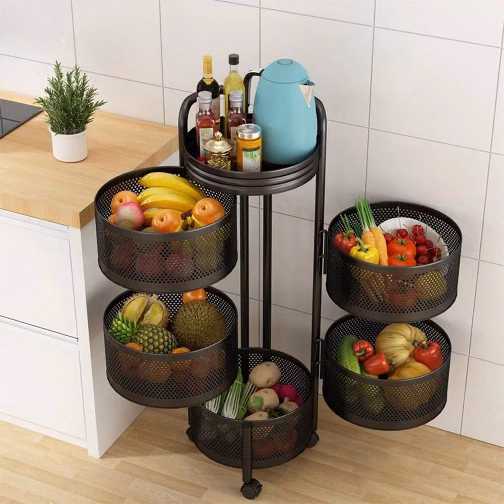 PAWNORA Rotating Serving Trolley Cart in Matt Black Metal for Kitchen and Bathroom – 3