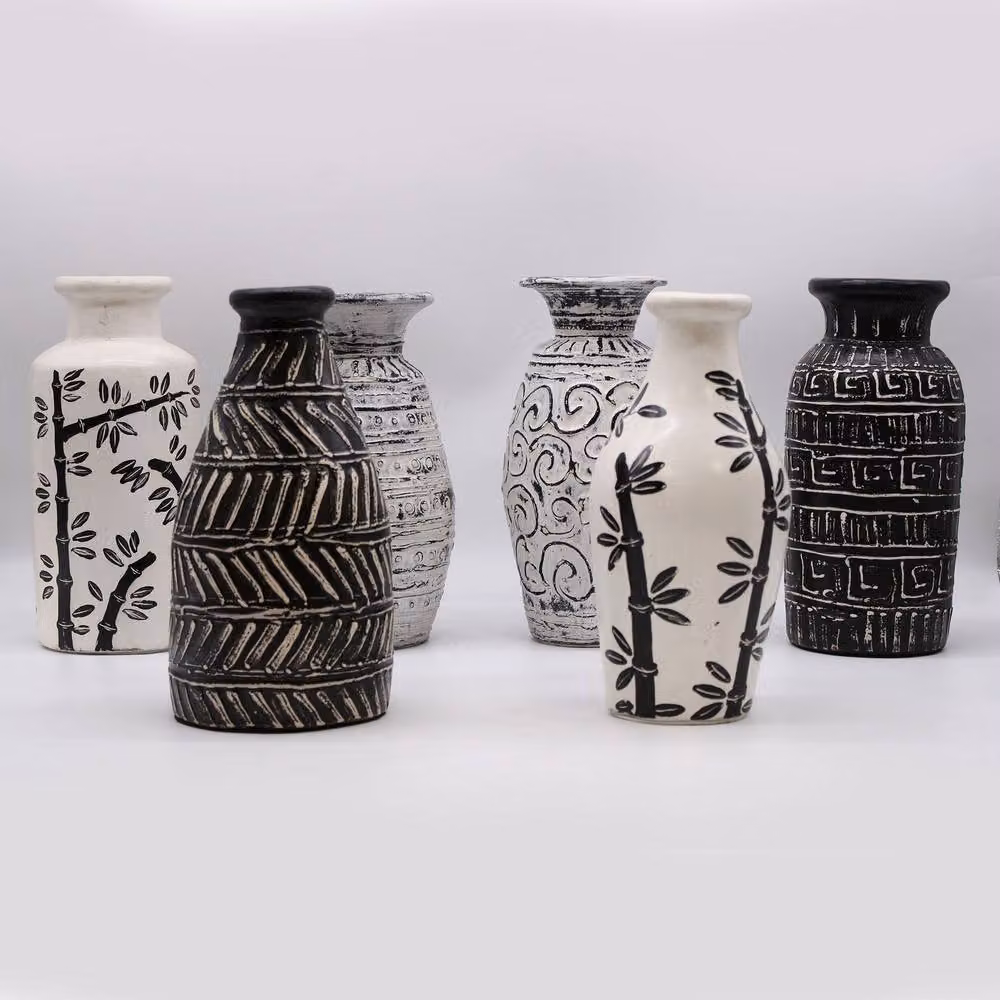 Serenityy Abstract Ethnic Ceramic Tabletop Vase in White, Black or Beige – 2