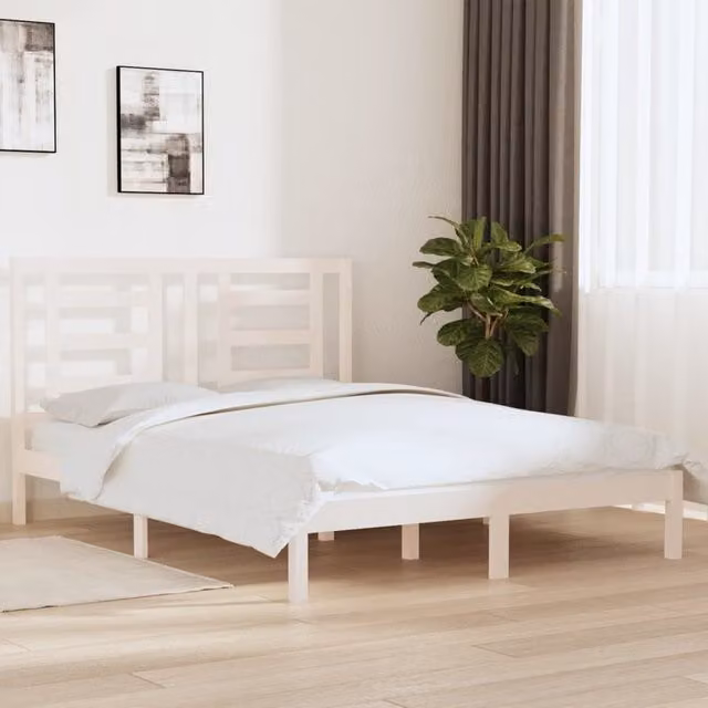 Berkfield Home White Solid Wood Pine Bed Frame W: 160 cm, D: 200 cm