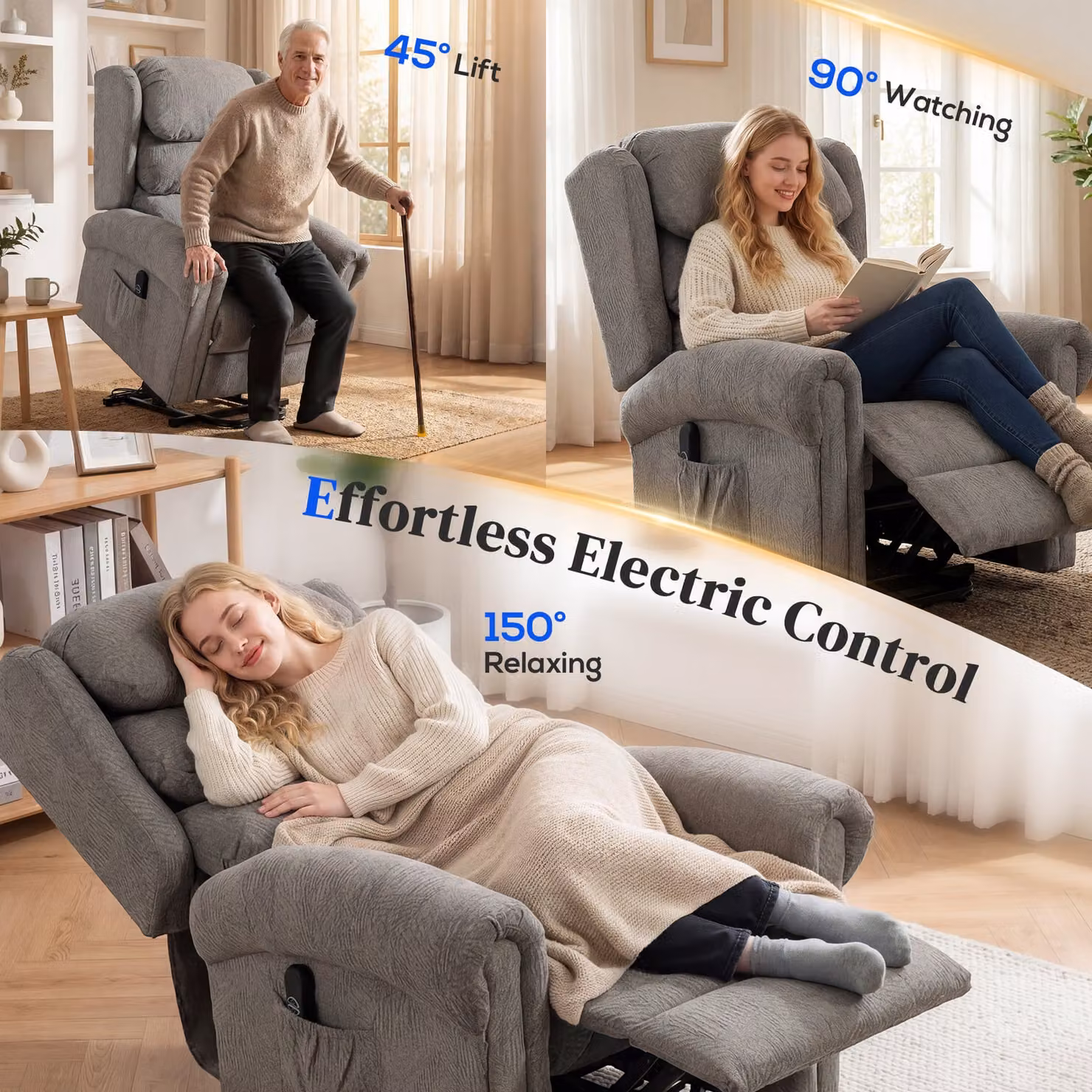 HOMCOM Velvet-Feel Electric Power Lift Recliner Chair for Seniors in Dark Grey – 4