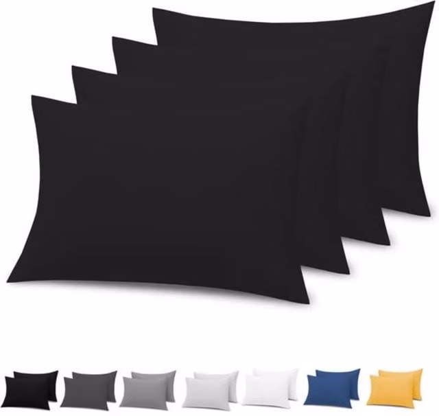 Pamposh 4 Pack of Double Brushed Microfibre Standard Pillowcases in Black