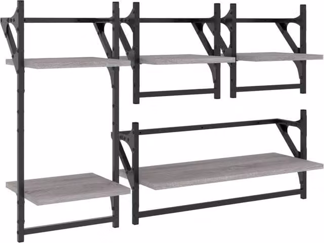 Berkfield Home 4 Piece Grey Sonoma Wall Mounted Shelf Set with Hanging Rods in Engineered Wood – 1