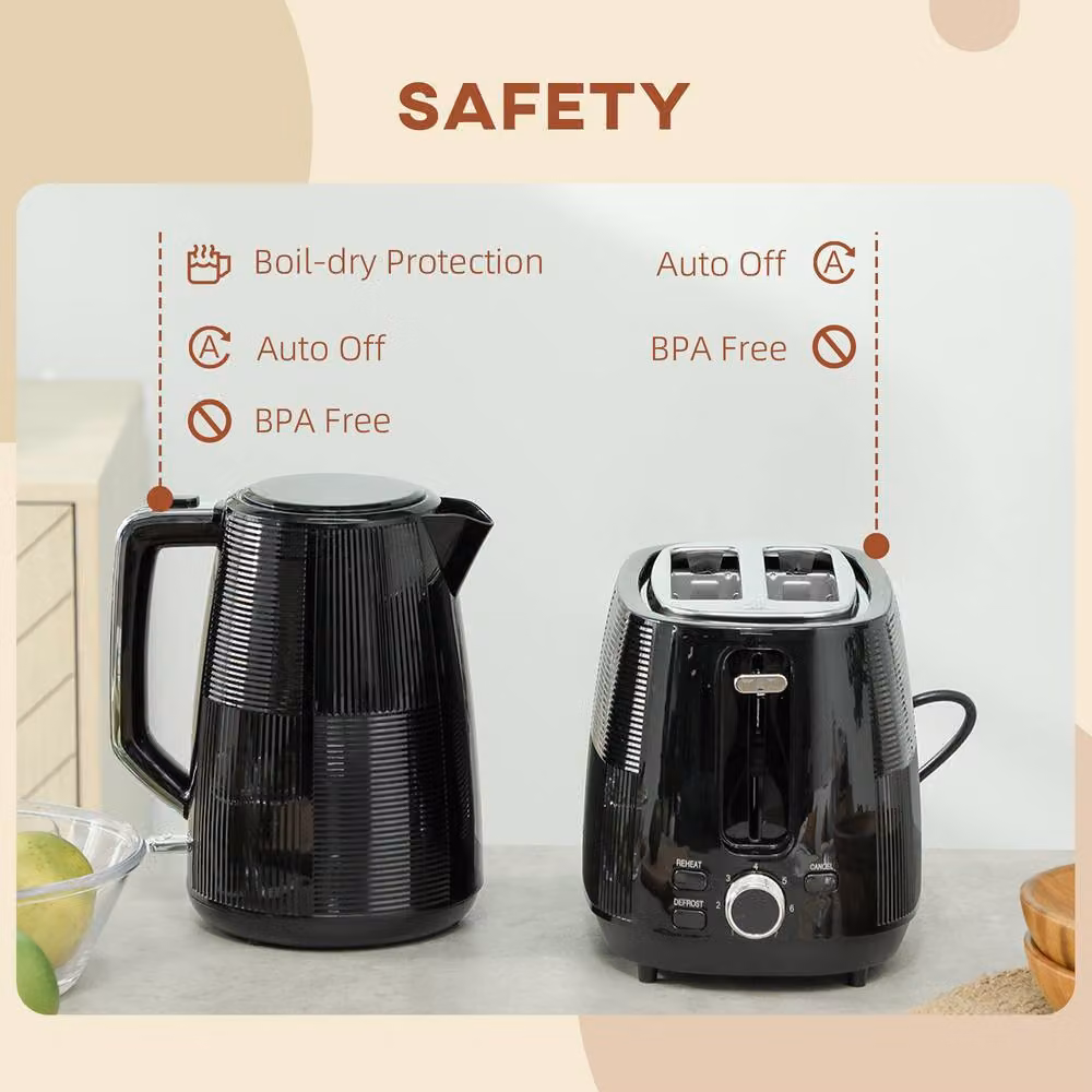 STILVORA Kettle and Toaster Set in Black with 1.7 l Glass Kettle – 4