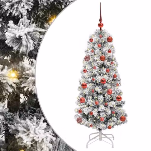 vidaXL Artificial Hinged Christmas Tree in Green and White, Height: 120 cm
