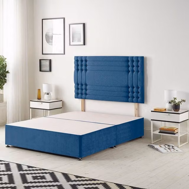 Somnior Beds Ltd Saville Blue Velvet Upholstered Divan Base with Drawers, W/D/H: 140 x 200 cm
