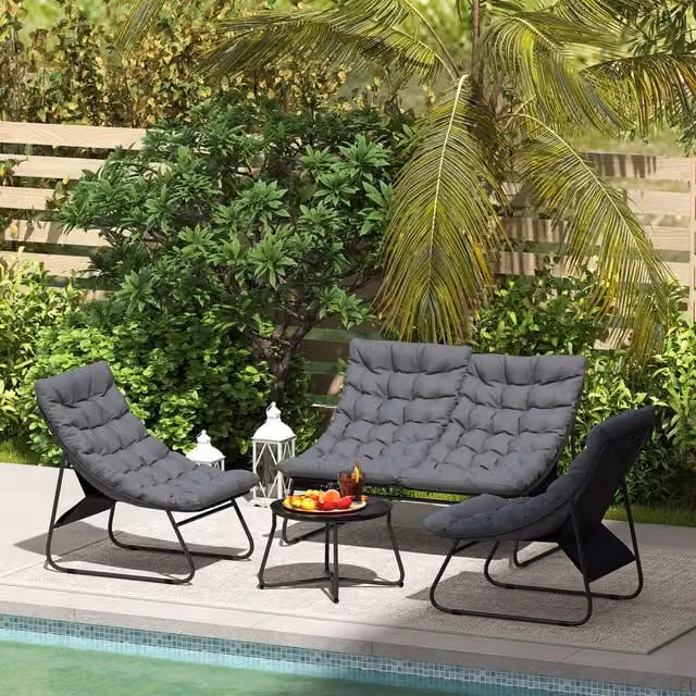 Outsunny 4 Seater Modern Grey Garden Furniture Set with Glass and Metal Table