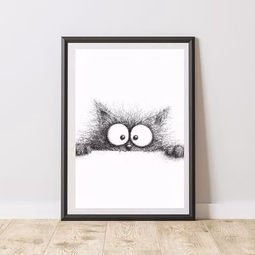 60 SECOND MAKEOVER Peeking Cat Print Paper Poster, Multicolour, A4