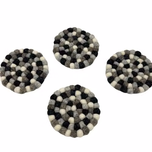 Ancient Wisdom Grey Felt Ball Coasters, Set of 4, Diameter: 10 cm – 1
