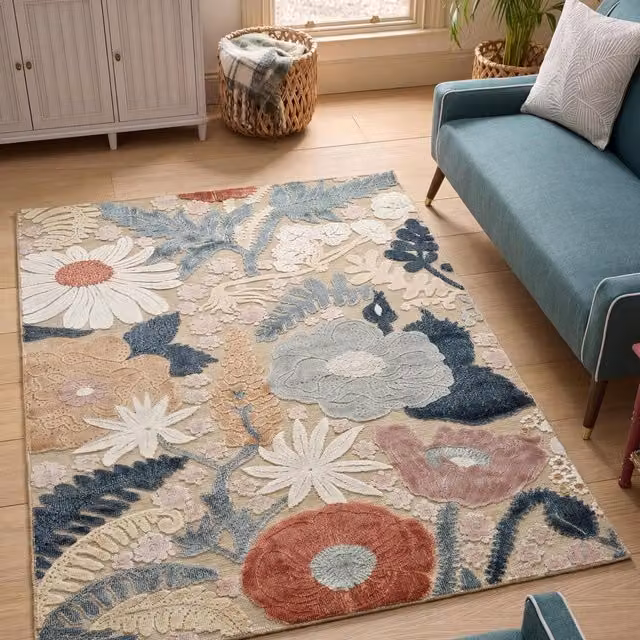 Gardinia Floral Machine Woven Indoor Outdoor Area Rug, Beige and Bronze, W: 170 cm