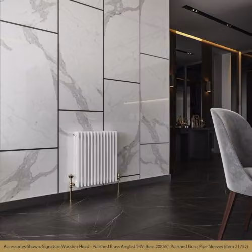 UK Radiators Alpha White 3 Column Traditional Cast-Iron Style Steel Radiator with Feet, W: 599 mm, H: 600 mm – 3