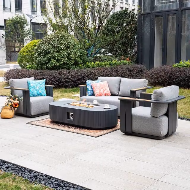 MIMO Outdoor 4-Seater Grey Powder Coated Aluminium Sofa Set with Upholstered Cushions and Coffee Table – 1