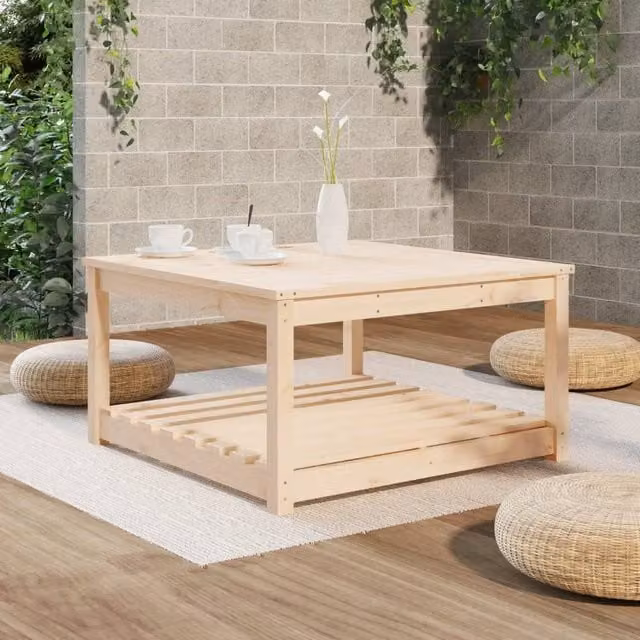 Berkfield Home Square Garden Table in Beige Solid Pine W/D/H: 82.5 x 82.5 x 45 cm