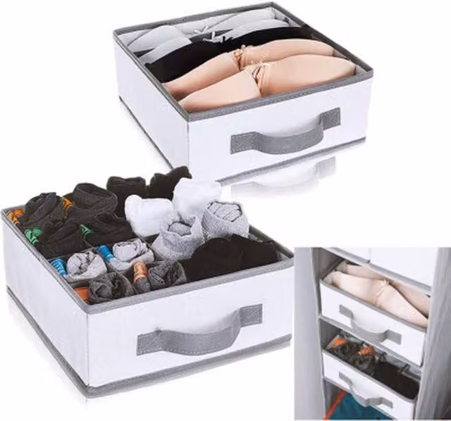 NESTLUNE Foldable Fabric Drawer Organiser in Grey