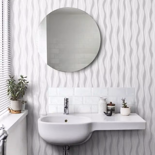 Arthouse Geometric Abstract Vinyl Wallpaper in White and Silver