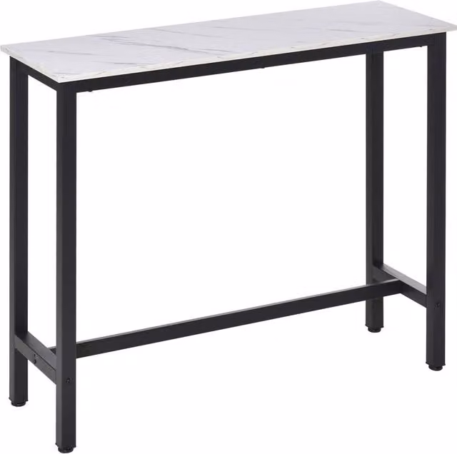 ERGOVEXA Modern Rectangular Bar Table with White Marble Effect Composite Top, W/D/H: 120 x 40 x 100 cm