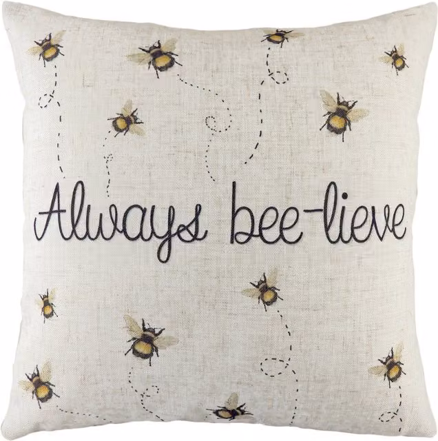 Make it a Home Beelieve Printed Square Polyester Cushion in White