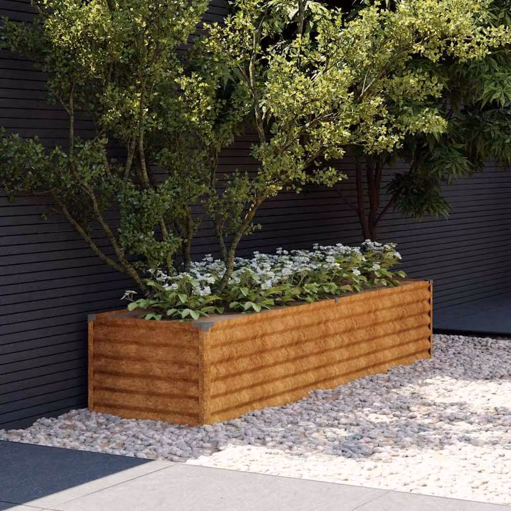 Berkfield Home Garden Raised Bed in Brown Corten Steel, W/D/H: 194 x 50 x 36 cm – 1