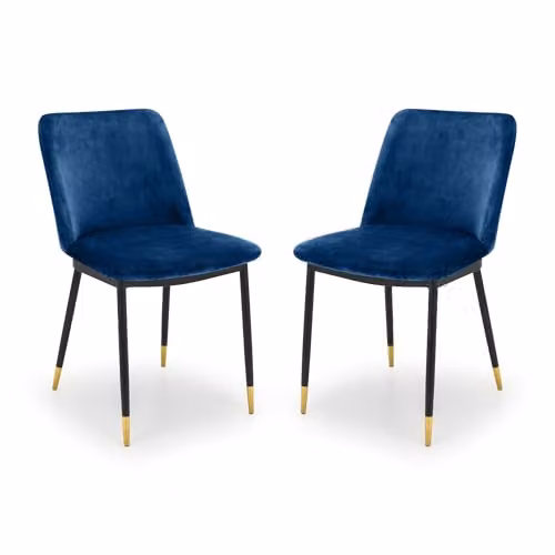 Julian Bowen Set of 2 Delaunay Blue Velvet Dining Chairs, H 83 x W 50 x D 59 cm – 6