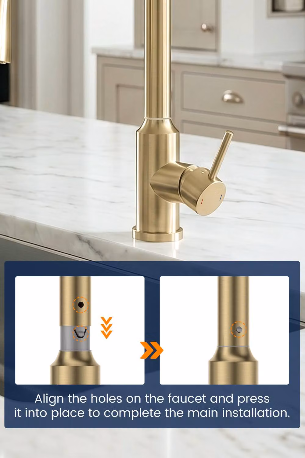 JANLEMNY Brushed Gold Pull Out Kitchen Mixer Tap with High Arch Spout and Spray Function – 5