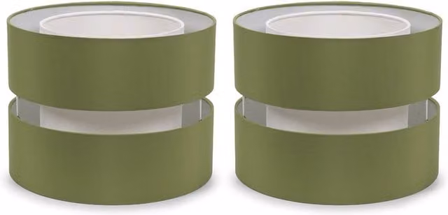 ValueLights Sophia Pair of Small 2 Tier Cylinder Ceiling Light Shades and Bulbs in Green Fabric