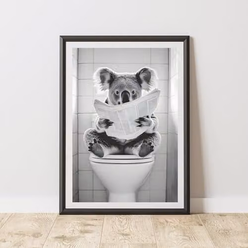 60 Second Makeover Koala On The Toilet Animal Print Paper Poster, W: 21.0 cm, H: 29.7 cm
