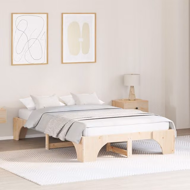 Berkfield Home Solid Pine Wood Bed Frame in Brown, W: 135 cm, L: 190 cm