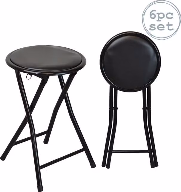 Harbour Housewares Pack of 6 Padded Folding Stools in Black with Synthetic Leather Seats