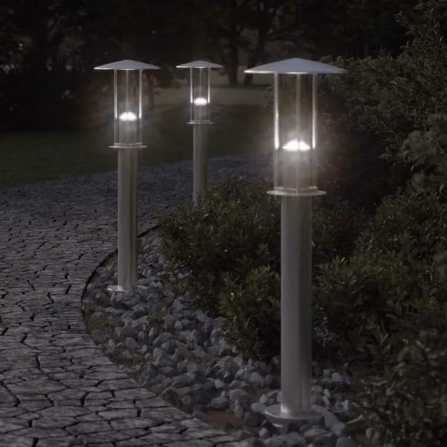 Berkfield Home Set of 3 Silver Stainless Steel Outdoor Floor Lamps, Height: 60 cm – 1