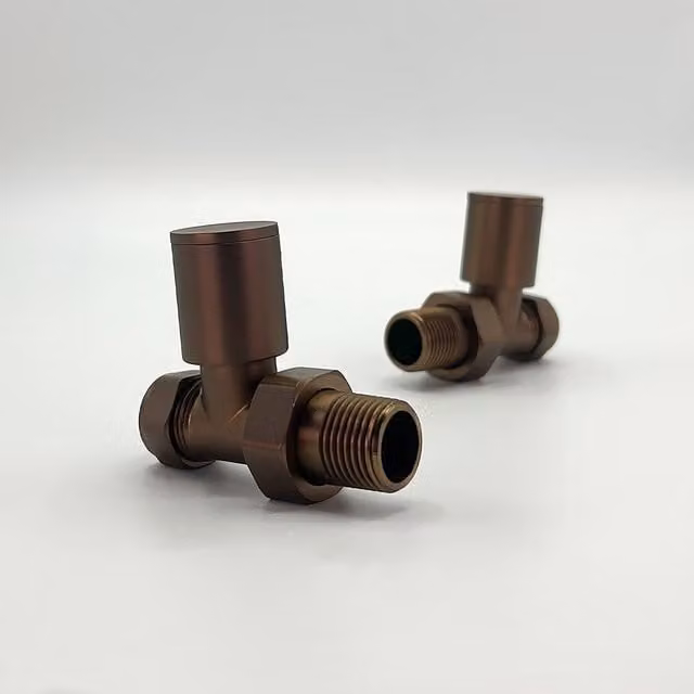 Lux Heat Straight Brushed Bronze Round Manual Valve Set