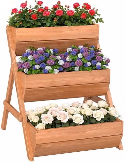 Kelvenix 3 Tier Wooden Raised Garden Bed Elevated Planter Box Kit in Brown
