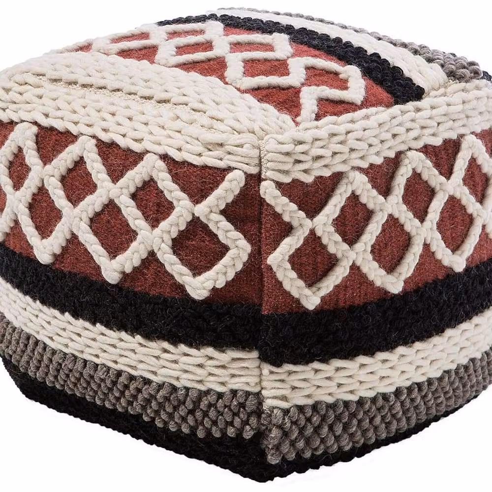 Wyld and Coco Multicolour Braided Macrame Pouffe in Cotton and Wool with Geometric Boho Design – 2